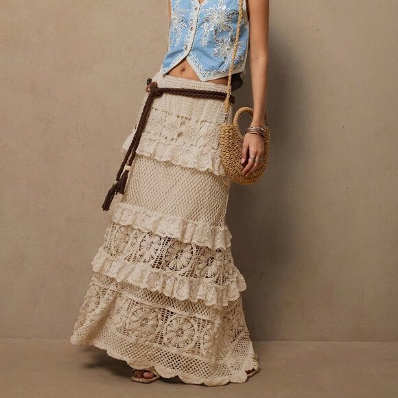 Dresses & Skirts - Apricot Casual Women's Lace Trim Knit Skirt